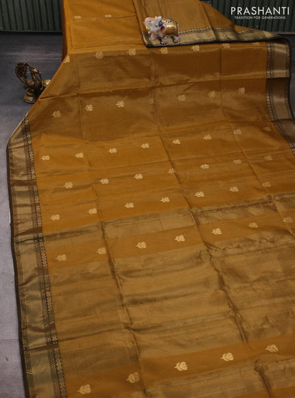 Maheshwari tissue silk cotton saree dark mustard with zari woven buttas and zari woven border