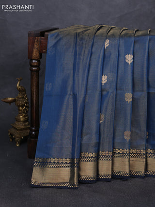 Maheshwari tissue silk cotton saree peacock blue with zari woven buttas and zari woven border