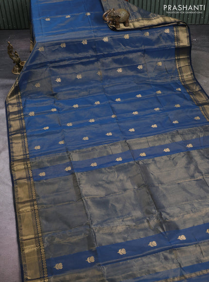 Maheshwari tissue silk cotton saree peacock blue with zari woven buttas and zari woven border