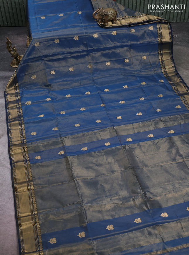 Maheshwari tissue silk cotton saree peacock blue with zari woven buttas and zari woven border