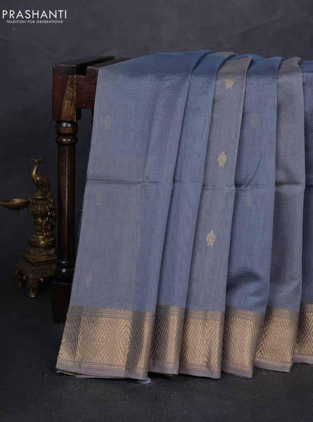 Maheshwari silk cotton saree grey with zari woven buttas and zari woven border