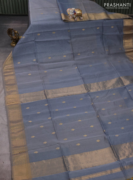 Maheshwari silk cotton saree grey with zari woven buttas and zari woven border