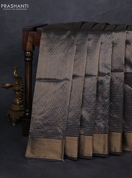 Maheshwari silk cotton saree peacock blue and black with allover small zari checked pattern and zari woven border