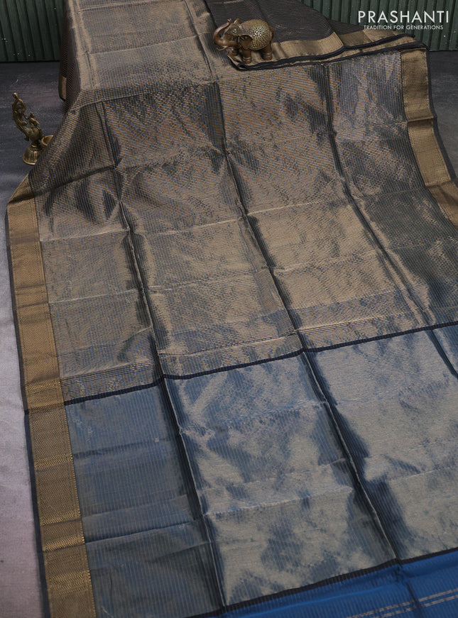 Maheshwari silk cotton saree peacock blue and black with allover small zari checked pattern and zari woven border