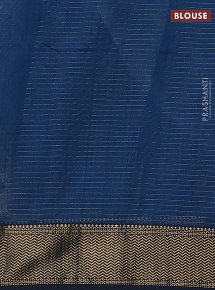 Maheshwari silk cotton saree peacock blue and black with allover small zari checked pattern and zari woven border