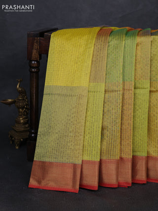 Maheshwari silk cotton saree mustard yellow and red wiith allover checked pattern and zari woven border