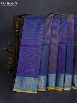 Maheshwari silk cotton saree blue and mustard yellow with allover small zari checked pattern and zari woven border