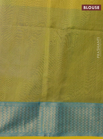 Maheshwari silk cotton saree blue and mustard yellow with allover small zari checked pattern and zari woven border