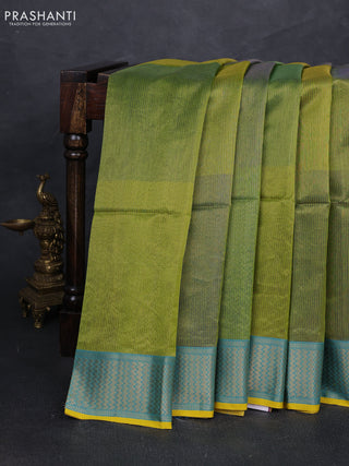 Maheshwari silk cotton saree lime green and mustard yellow with allover small zari checked pattern and zari woven border