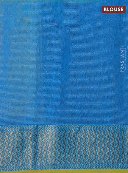 Maheshwari silk cotton saree lime green and mustard yellow with allover small zari checked pattern and zari woven border