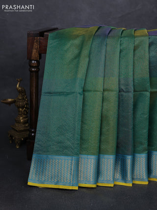Maheshwari silk cotton saree green and yellow with allover small zari checked pattern and zari woven border