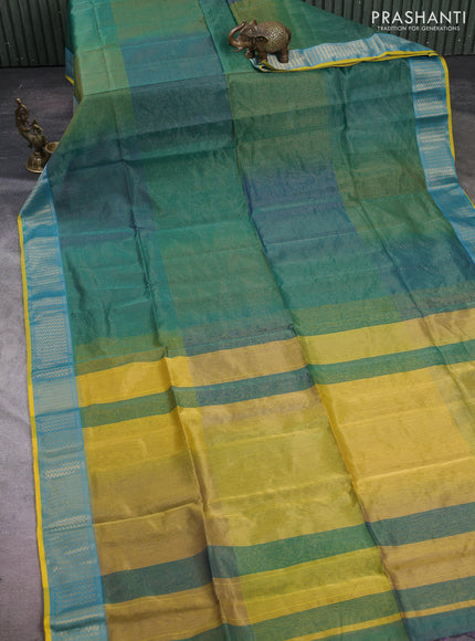 Maheshwari silk cotton saree green and yellow with allover small zari checked pattern and zari woven border