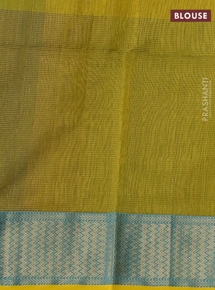 Maheshwari silk cotton saree green and yellow with allover small zari checked pattern and zari woven border