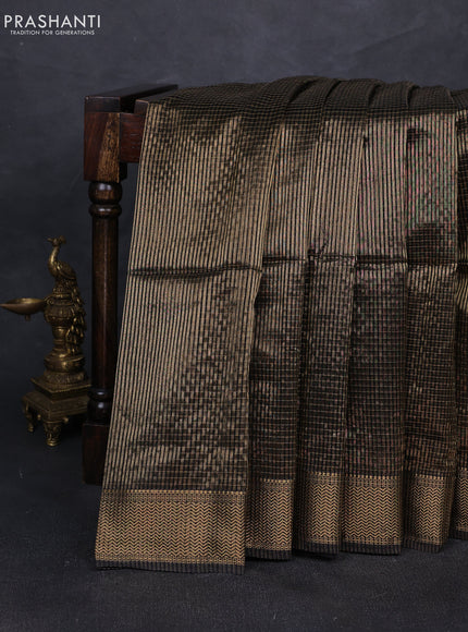 Maheshwari silk cotton saree black with allover zari checked pattern and zari woven border