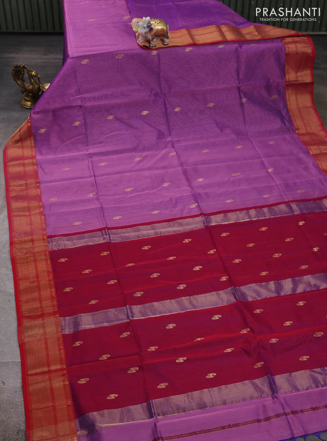 Maheshwari silk cotton saree purple and maroon with zari woven buttas and zari woven border