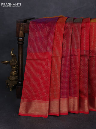 Maheshwari silk cotton saree maroon with allover zari checked pattern and zari woven border