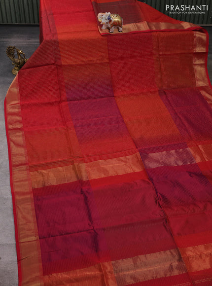 Maheshwari silk cotton saree maroon with allover zari checked pattern and zari woven border