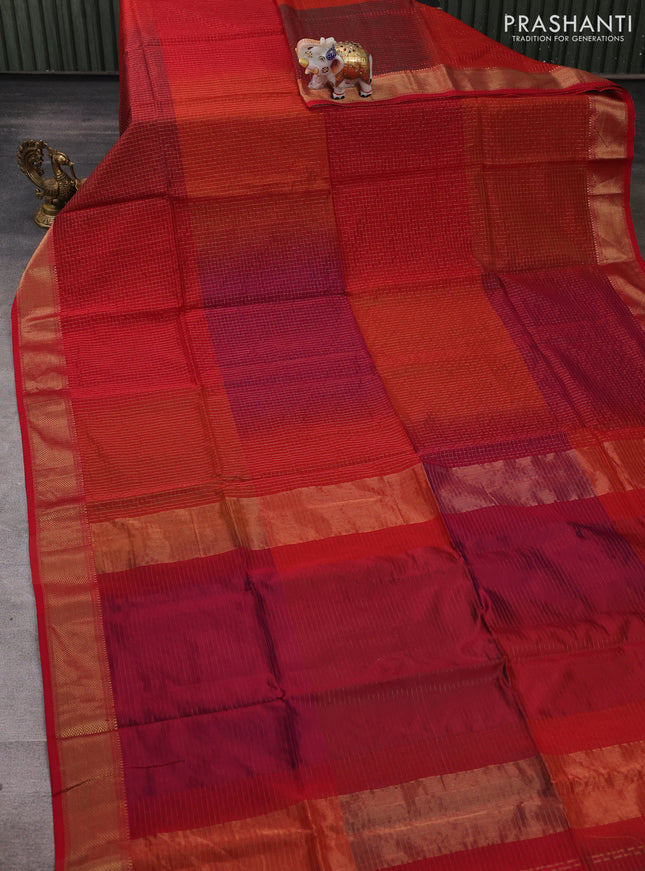 Maheshwari silk cotton saree maroon with allover zari checked pattern and zari woven border