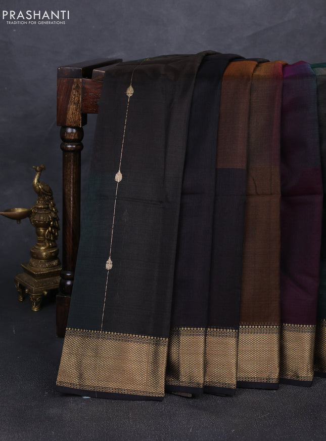Maheshwari silk cotton saree black with zari weaves pattern and zari woven border