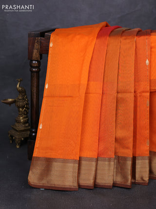 Maheshwari silk cotton saree orange and mustard yellow with zari weaves pattern and zari woven border