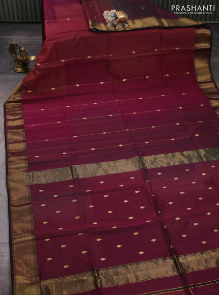 Maheshwari silk cotton saree deep wine shade with zari weaves pattern and woven border