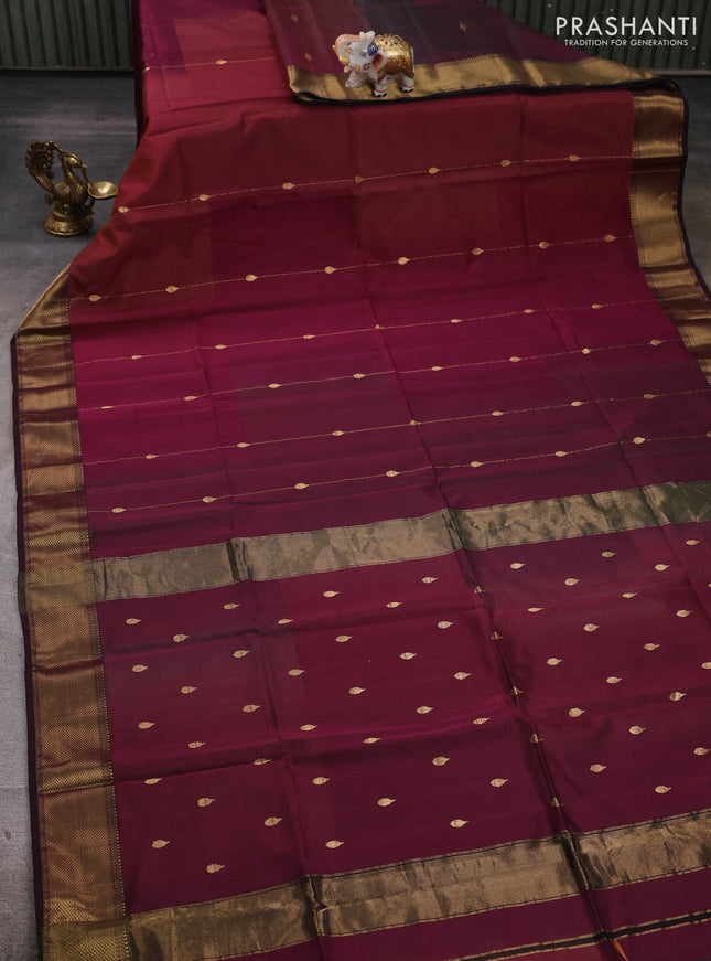 Maheshwari silk cotton saree deep wine shade with zari weaves pattern and woven border
