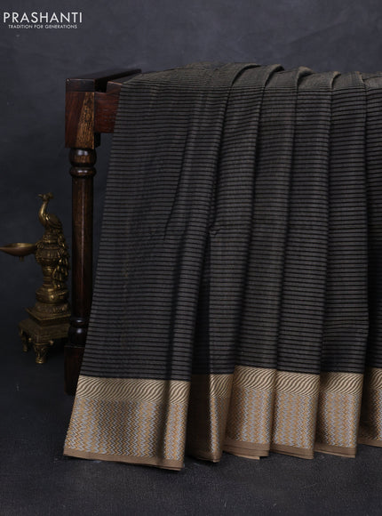 Maheshwari silk cotton saree black and beige with allover zari stripe pattern and woven border