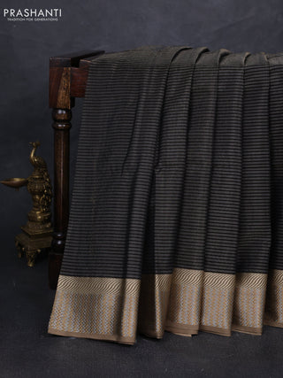 Maheshwari silk cotton saree black and beige with allover zari stripe pattern and woven border
