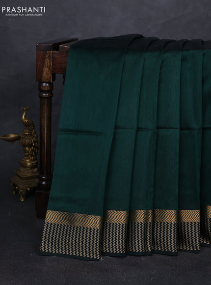 Maheshwari silk cotton saree bottle green with plain body and woven border