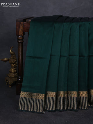 Maheshwari silk cotton saree bottle green with plain body and woven border