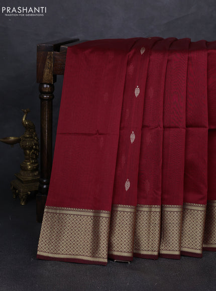 Maheshwari silk cotton saree maroon with thread woven buttas and thread woven border
