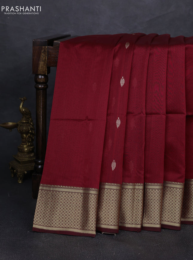 Maheshwari silk cotton saree maroon with thread woven buttas and thread woven border