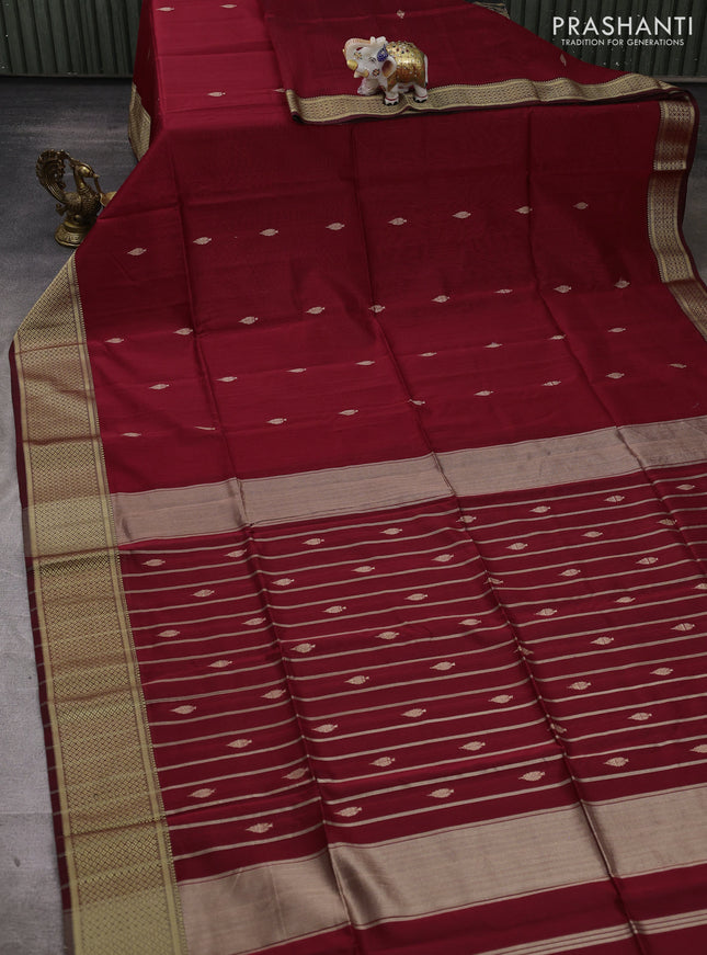 Maheshwari silk cotton saree maroon with thread woven buttas and thread woven border