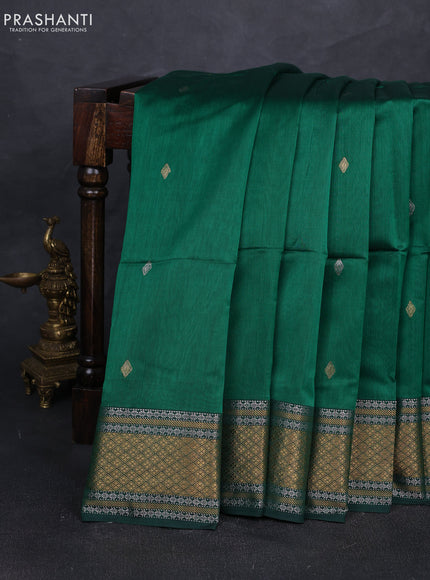 Maheshwari silk cotton saree green with allover zari woven buttas and zari woven border