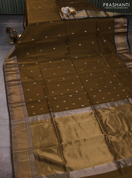Maheshwari silk cotton saree mehendi green with allover zari woven buttas and zari woven border