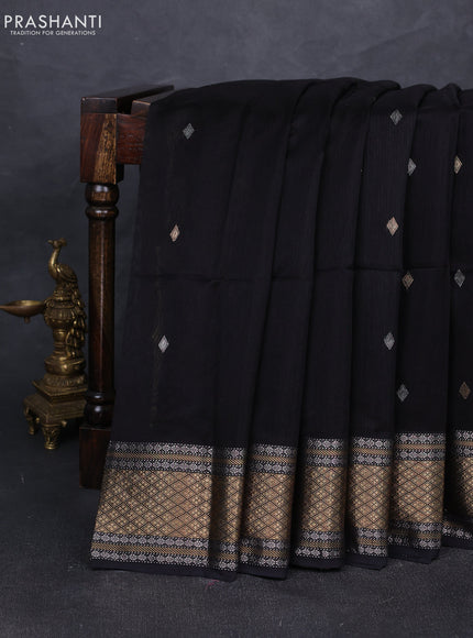 Maheshwari silk cotton saree black with allover zari woven buttas and zari woven border