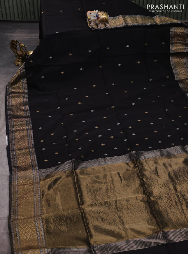 Maheshwari silk cotton saree black with allover zari woven buttas and zari woven border