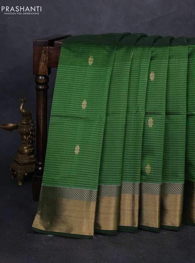 Maheshwari silk cotton saree green with allover zari woven buttas and zari woven border