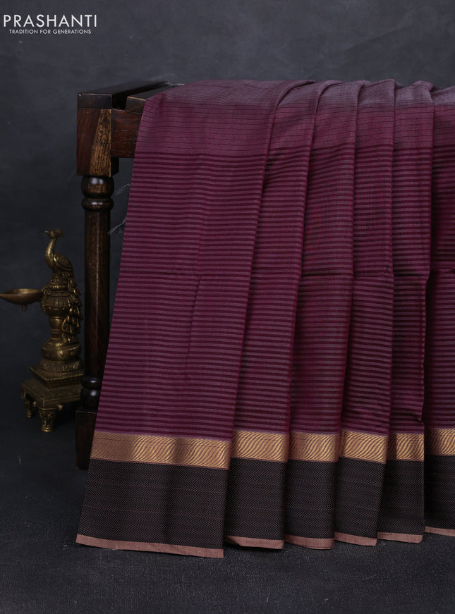Maheshwari silk cotton saree deep purple and black with allover thread weaves pattern and woven border