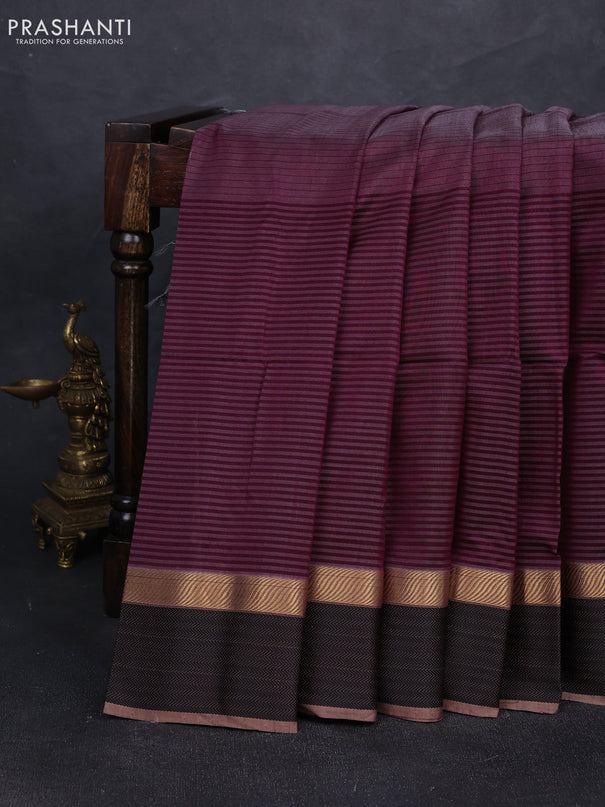 Maheshwari silk cotton saree deep purple and black with allover thread weaves pattern and woven border