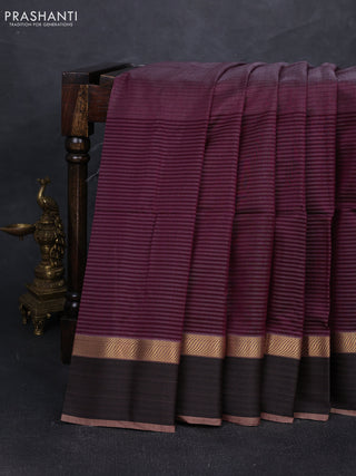 Maheshwari silk cotton saree deep purple and black with allover thread weaves pattern and woven border