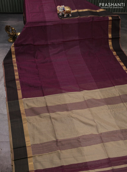 Maheshwari silk cotton saree deep purple and black with allover thread weaves pattern and woven border