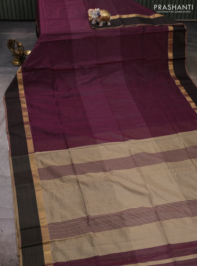 Maheshwari silk cotton saree deep purple and black with allover thread weaves pattern and woven border