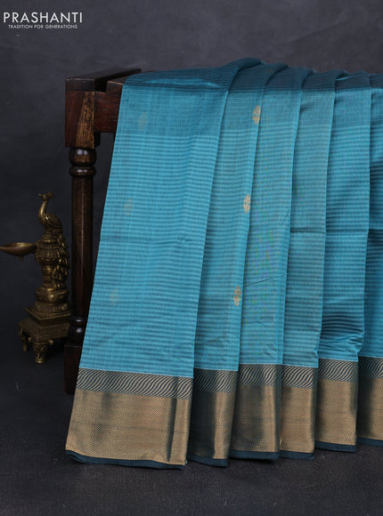 Maheshwari silk cotton saree peacock green with zari woven buttas and zari woven border