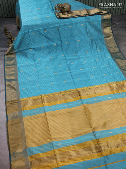 Maheshwari silk cotton saree peacock green with zari woven buttas and zari woven border
