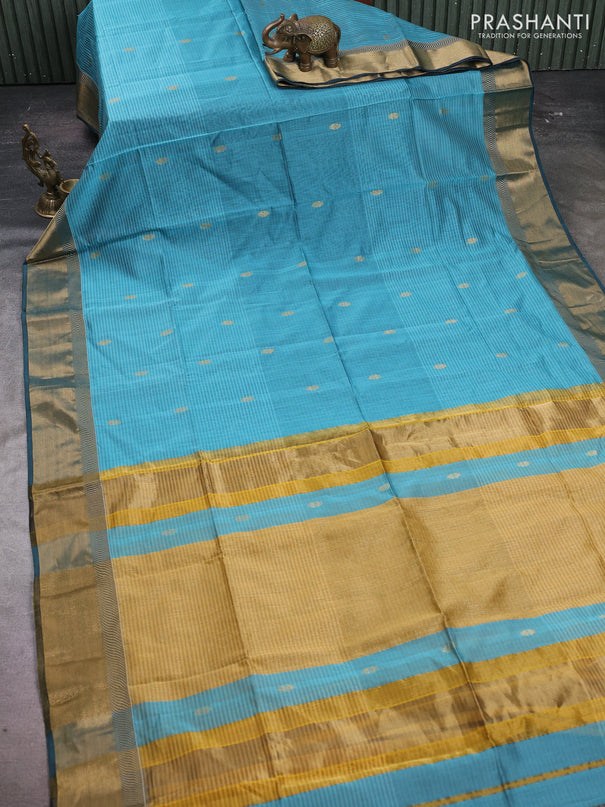 Maheshwari silk cotton saree peacock green with zari woven buttas and zari woven border