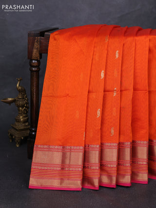 Maheshwari silk cotton saree orange and pink with zari woven buttas and zari woven border
