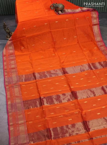 Maheshwari silk cotton saree orange and pink with zari woven buttas and zari woven border