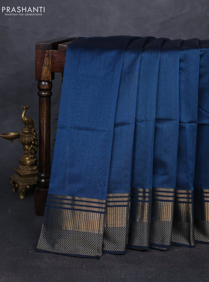Maheshwari silk cotton saree peacock green with plain body and woven border