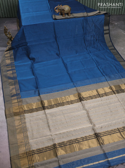 Maheshwari silk cotton saree peacock green with plain body and woven border